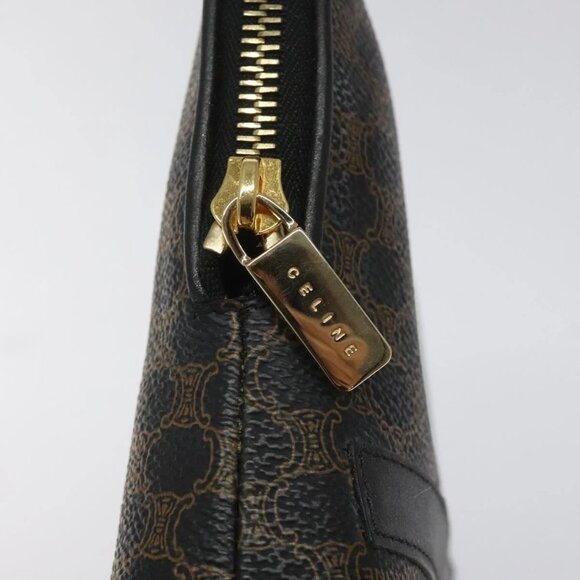 CELINE Macadam Canvas Pouch PVC Leather Black Gold Auth - Picture 9 of 16